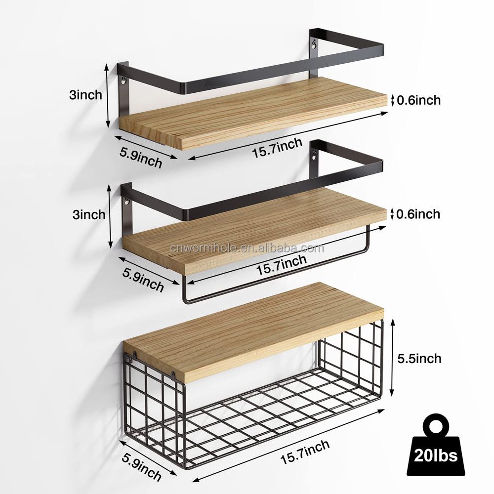 3+1 Tier Wall storage shelf Mounted Metal Frame Floating Shelves  Floating wood wall shelf home decor