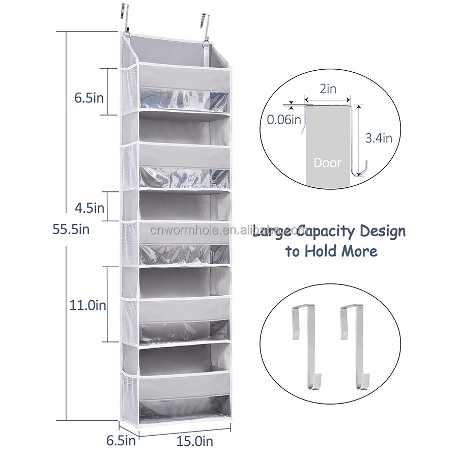 Room Organizer Bags Over Door Organizer Hanging Storage Organizer with 5 Large Pockets 10 Mesh Side Pockets