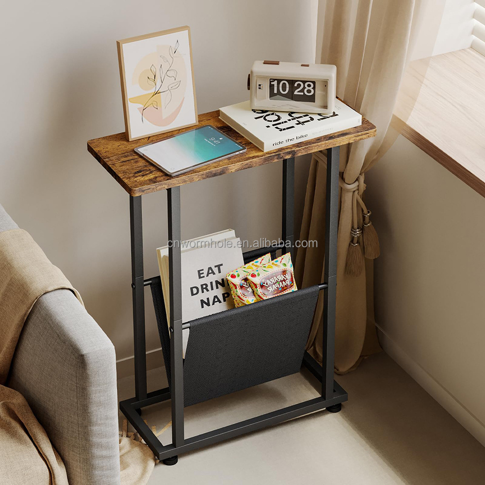 Slim Magazine Table for Small Spaces Narrow wood side table Nightstand with Storage Shelf