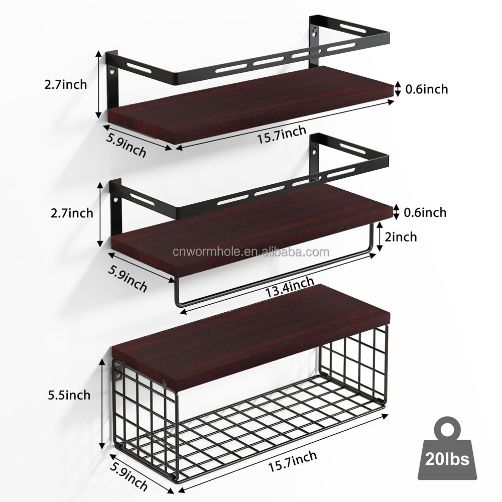 3+1 Tier Wall storage shelf Mounted Metal Frame Floating Shelves  Floating wood wall shelf home decor