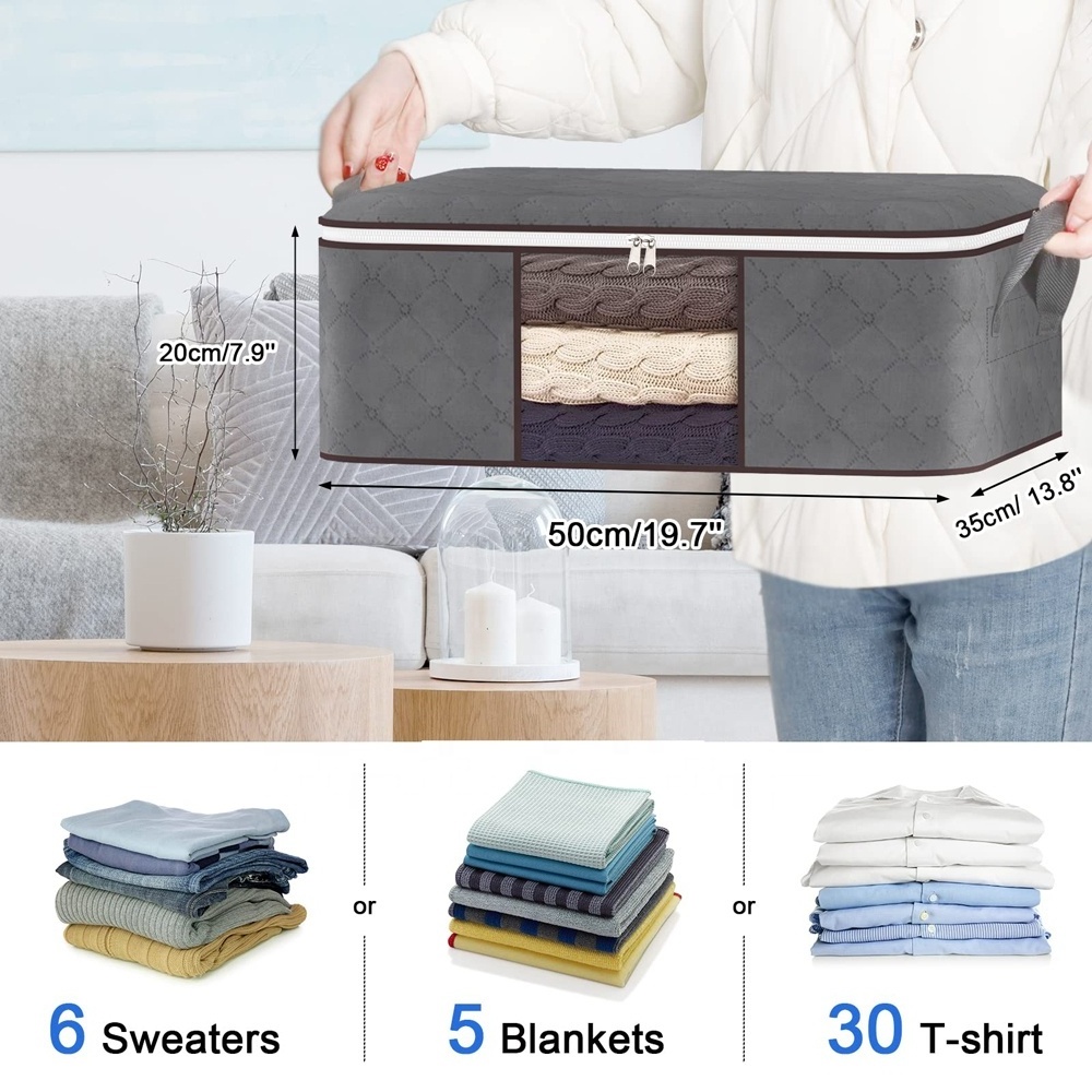 Hotselling 36L foldable storage bag clothes blanket,clothes quilt storage bag with Clear Window Sturdy Zipper Reinforced Handle