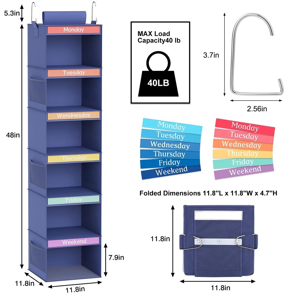 Clothes Foldable hanging bag hanging closet organizer 6-Shelf Weekly Hanging Closet Organizer