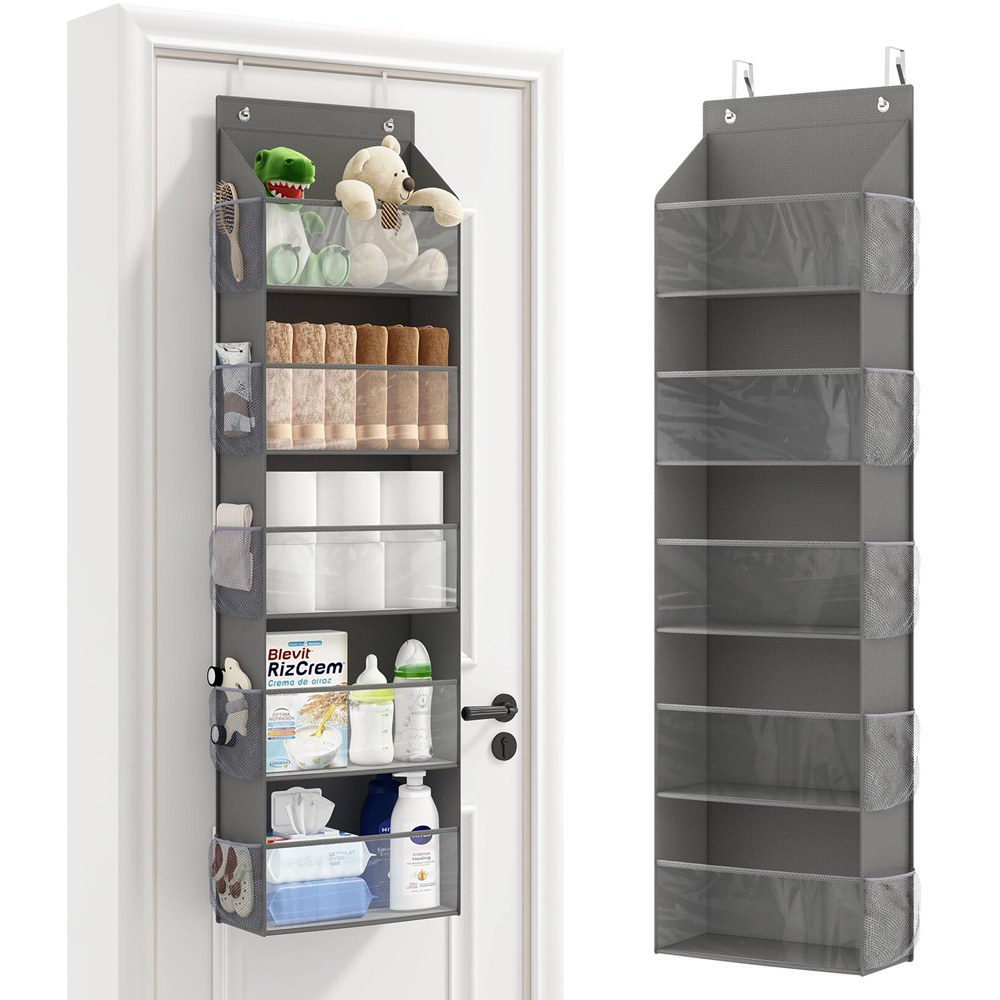 Non-woven pvc shoes hanging folding storage bag with net bag 5 shelf folding hanging closet storage bag with hook