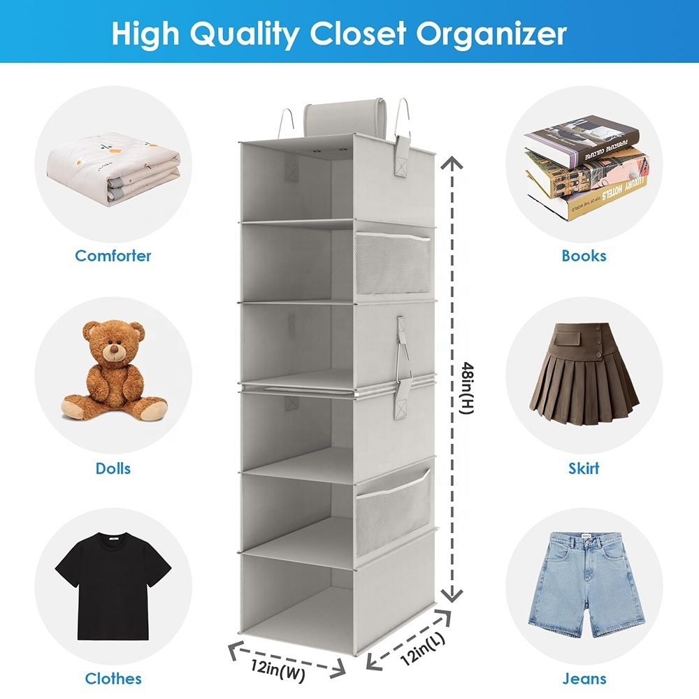 6-Shelf Hanging Closet Organizer Collapsible bedroom closet storage wardrobe Organizer