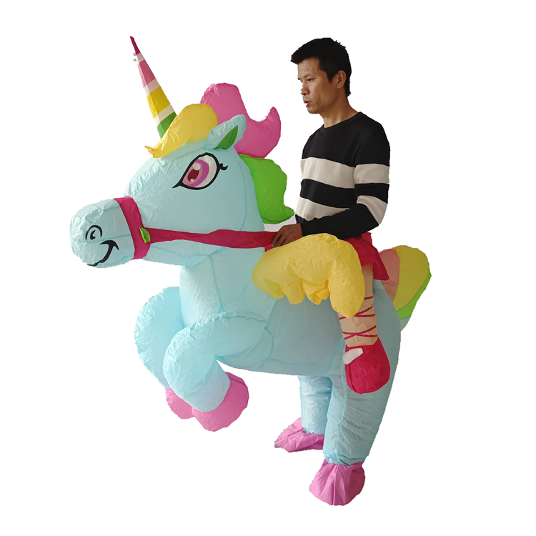 Inflatable Sky Blue Unicorn Costume Adult Onesie Party Halloween Cosplay Blow Up Animal Costume Customized Inflatable Suit