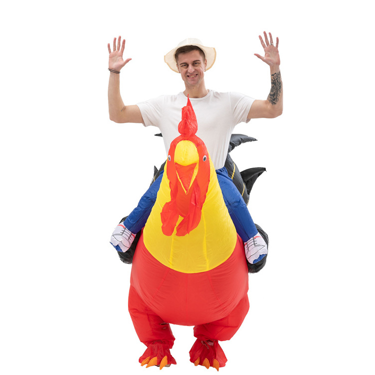 Animal Costume Fancy Dress Blow up Rooster Suit Adult Inflatable Ride on Cock Mascot Costume Halloween Party Inflatable Suit