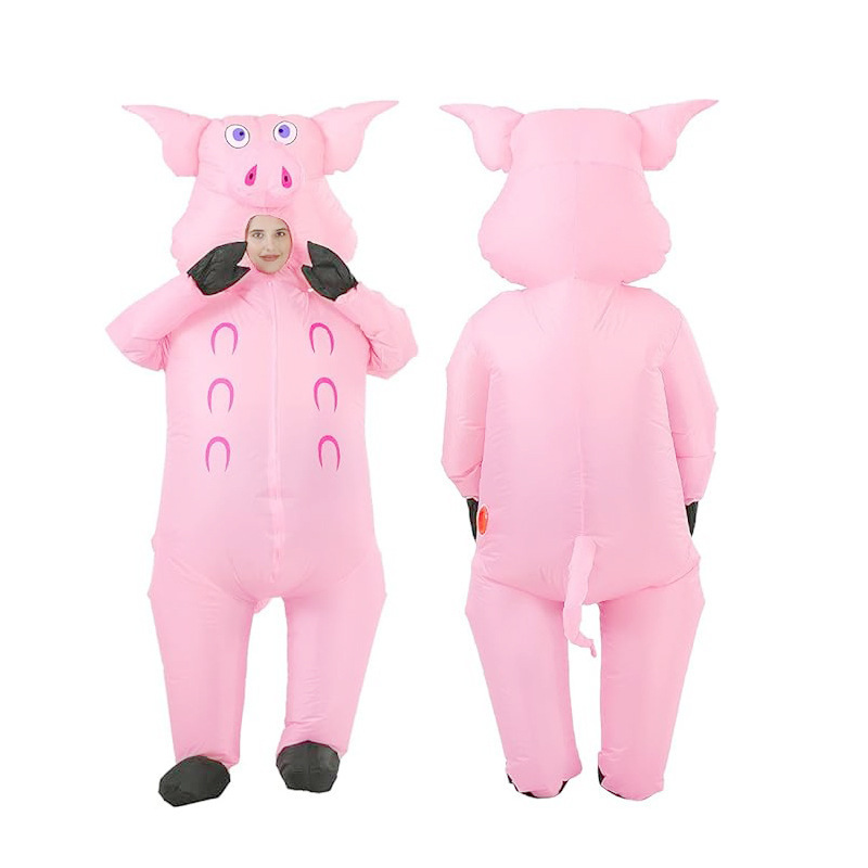 Adult Cosplay Animal Suit Mascot Costume Halloween Inflatable Suit Fat Cute Pink Pig Fancy Dress Inflatable Costume for Party