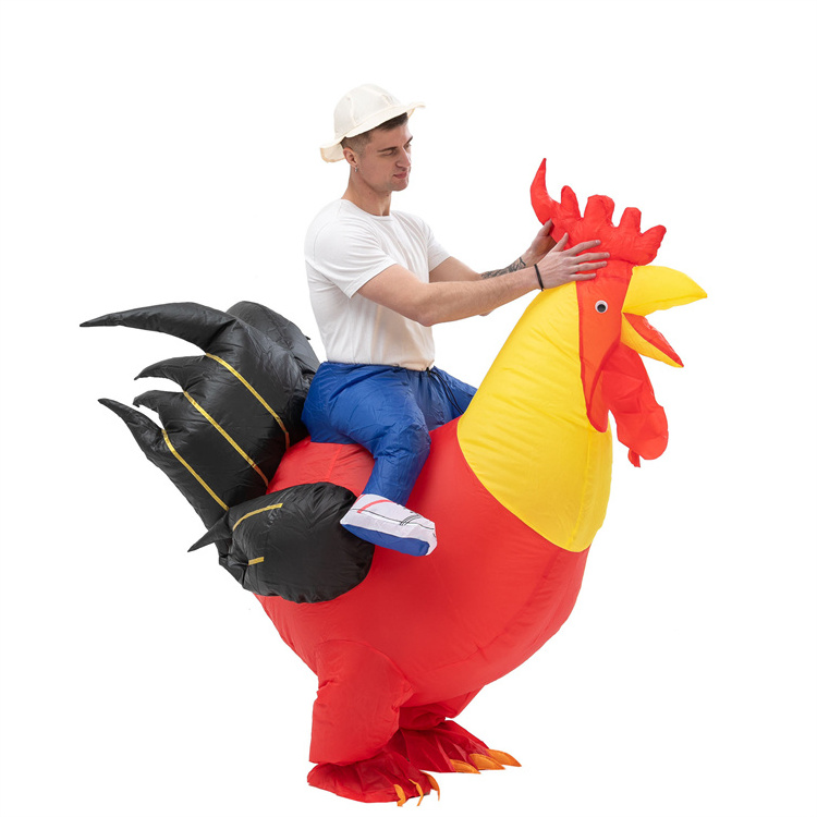 Animal Costume Fancy Dress Blow up Rooster Suit Adult Inflatable Ride on Cock Mascot Costume Halloween Party Inflatable Suit