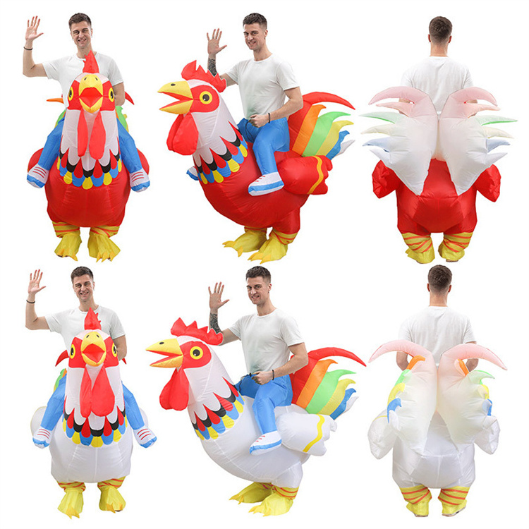 Animal Costume Fancy Dress Blow up Rooster Suit Adult Inflatable Ride on Cock Mascot Costume Halloween Party Inflatable Suit