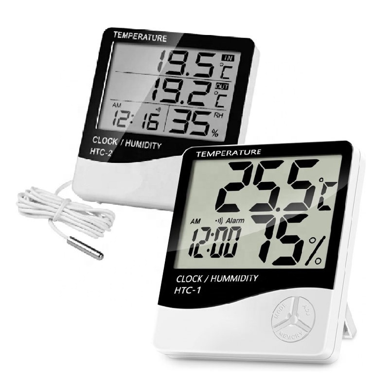 Digital Display Household Thermometers Portable Thermohygrometer Clock Room Thermometer HTC-2