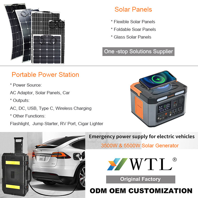 WTL OEM Outdoor Indoor Solar Powered Generator 300W 500W 600W 1000W 1200W 1500W 2000W 3000W 5000W Battery Portable Power Station