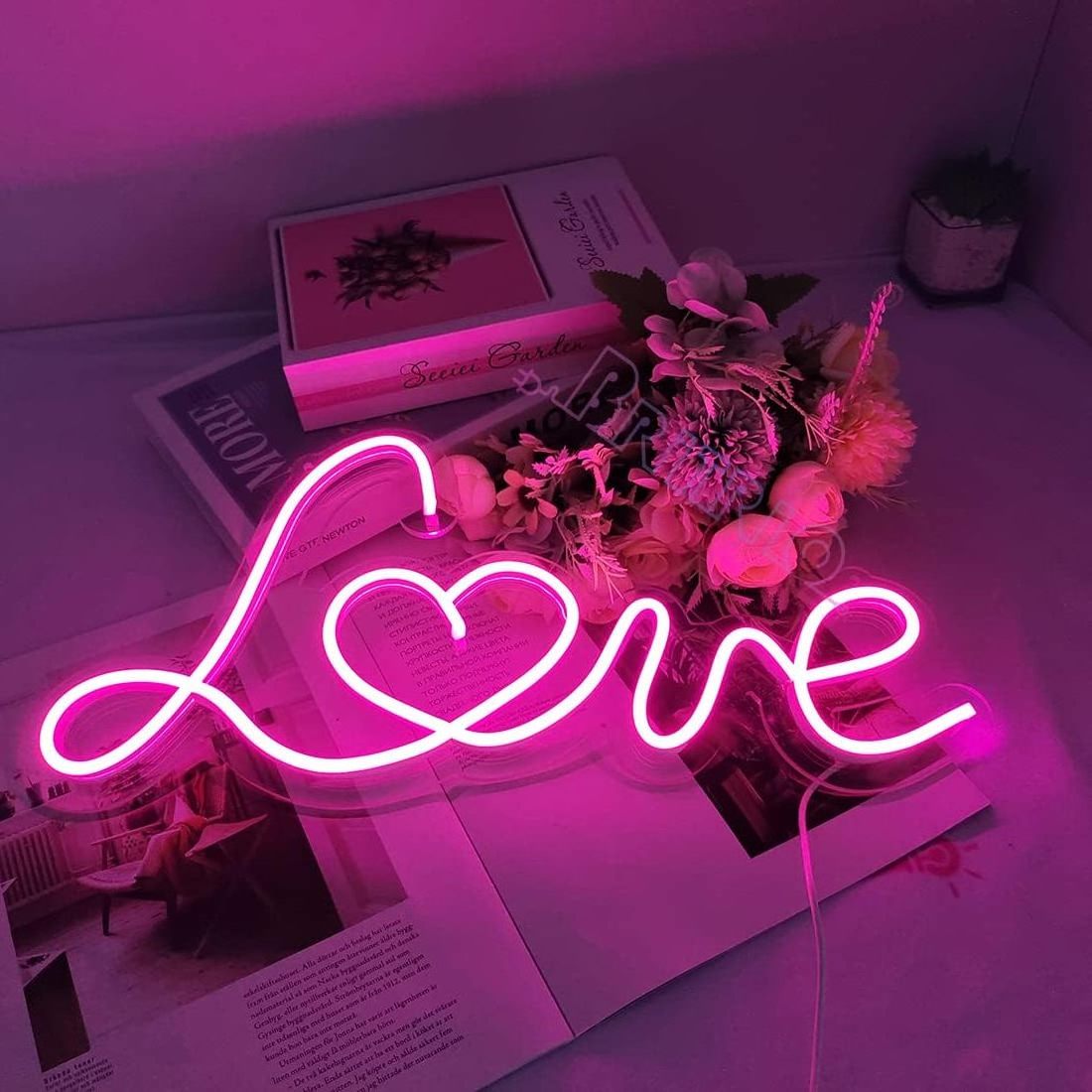 LED Neon Light Sign,Pink Love Neon Sign Wall Hanging Art for Bar Pub Party Shop Window Bedroom Living RoomDecor Neon Nig