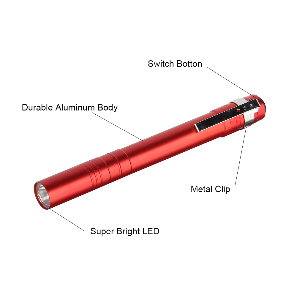 LED Penlight Pocket Pen Flashlight with Batteries Included