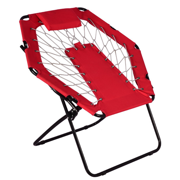 Portable Red Metal Bungee Chair Foldable Spring Beach Camping Chair for Fishing and Outdoor Recreation No Mail Packing Needed