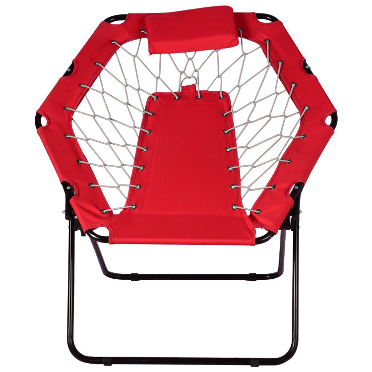 Portable Red Metal Bungee Chair Foldable Spring Beach Camping Chair for Fishing and Outdoor Recreation No Mail Packing Needed