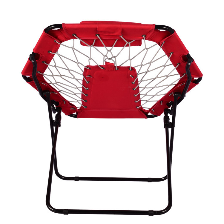 Portable Red Metal Bungee Chair Foldable Spring Beach Camping Chair for Fishing and Outdoor Recreation No Mail Packing Needed