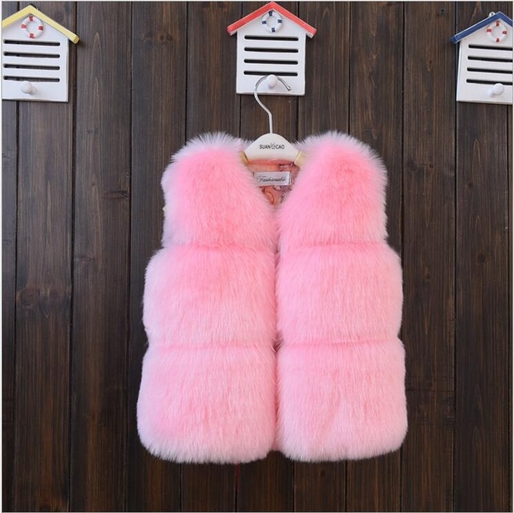 2024 New products  fur vest children's wear western style faux fur baby vest plain vest girl pink jackets