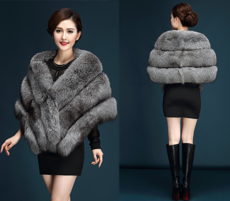 2023 Factory Supply Luxury Faux Fur Shawl Fashion Women Warm Genuine Fur Shawl Winter Handmade Fur Shawls