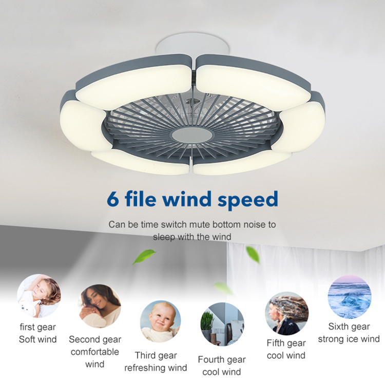 Low Noise Modern Indoor Bedroom Decorative Smart Remote Control Dimmable LED Ceiling Fan With Light