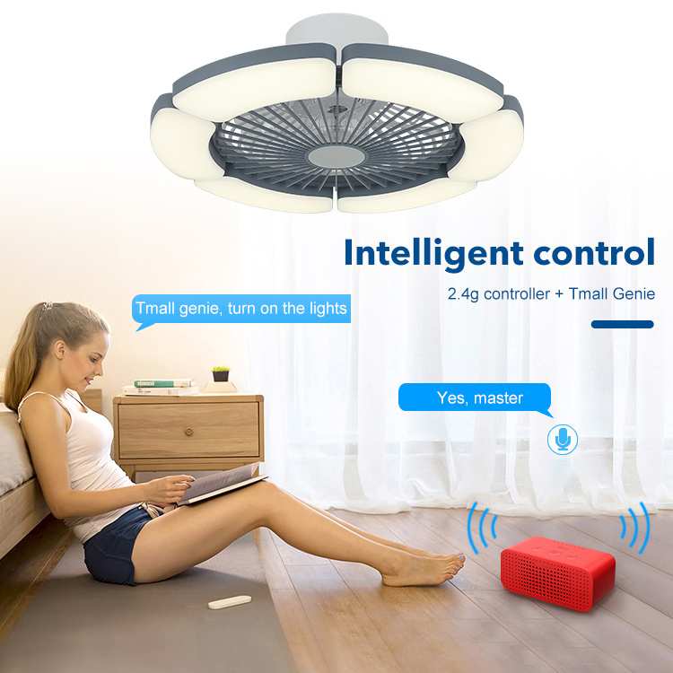 Low Noise Modern Indoor Bedroom Decorative Smart Remote Control Dimmable LED Ceiling Fan With Light