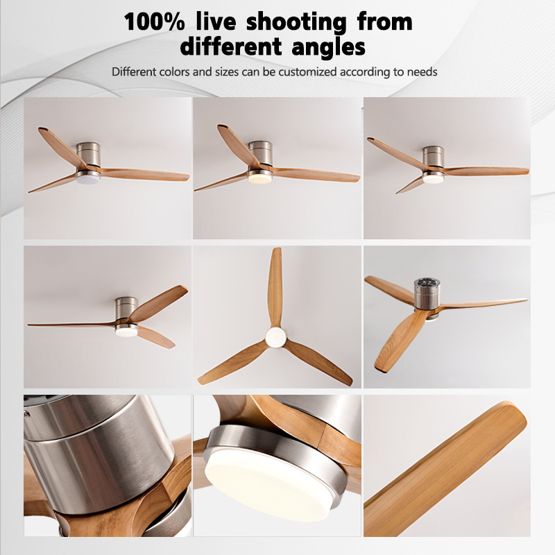 OEM/ODM 52 Inch Smart Bldc Ceiling Fan Modern All Copper Motor 3 Wooden Blades Ceiling Fans With Led Light Chandelier Fan