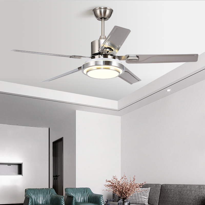 Modern Home Decor 52 Inch Stainless Steel Blade Ceil Fan Lamp Remote Control Bldc Led Ceiling Fan With Light