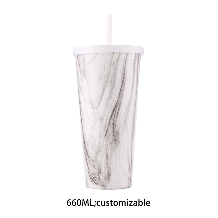 650ml custom logo Tall slim skinny Straight plastic cups tea juice milk coffee cup with lids and straw