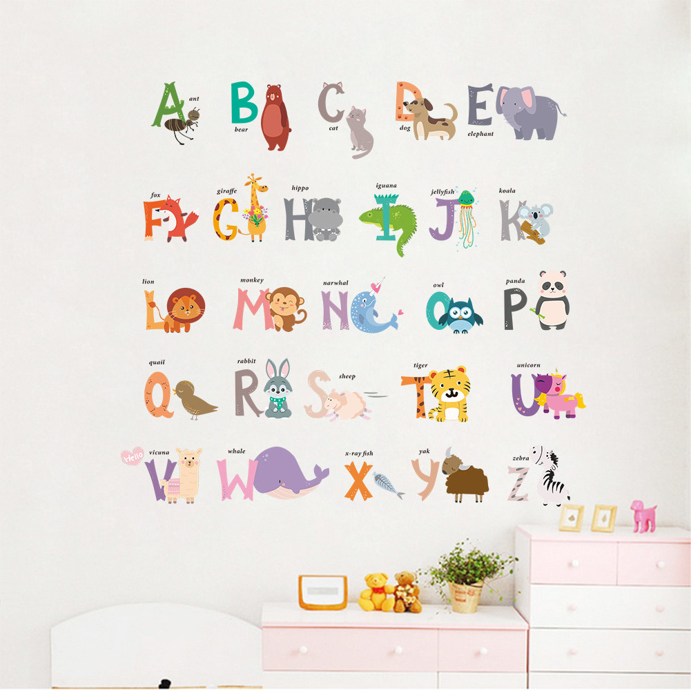 animal baby room removable alphabet kids nursery wall stickers decoration