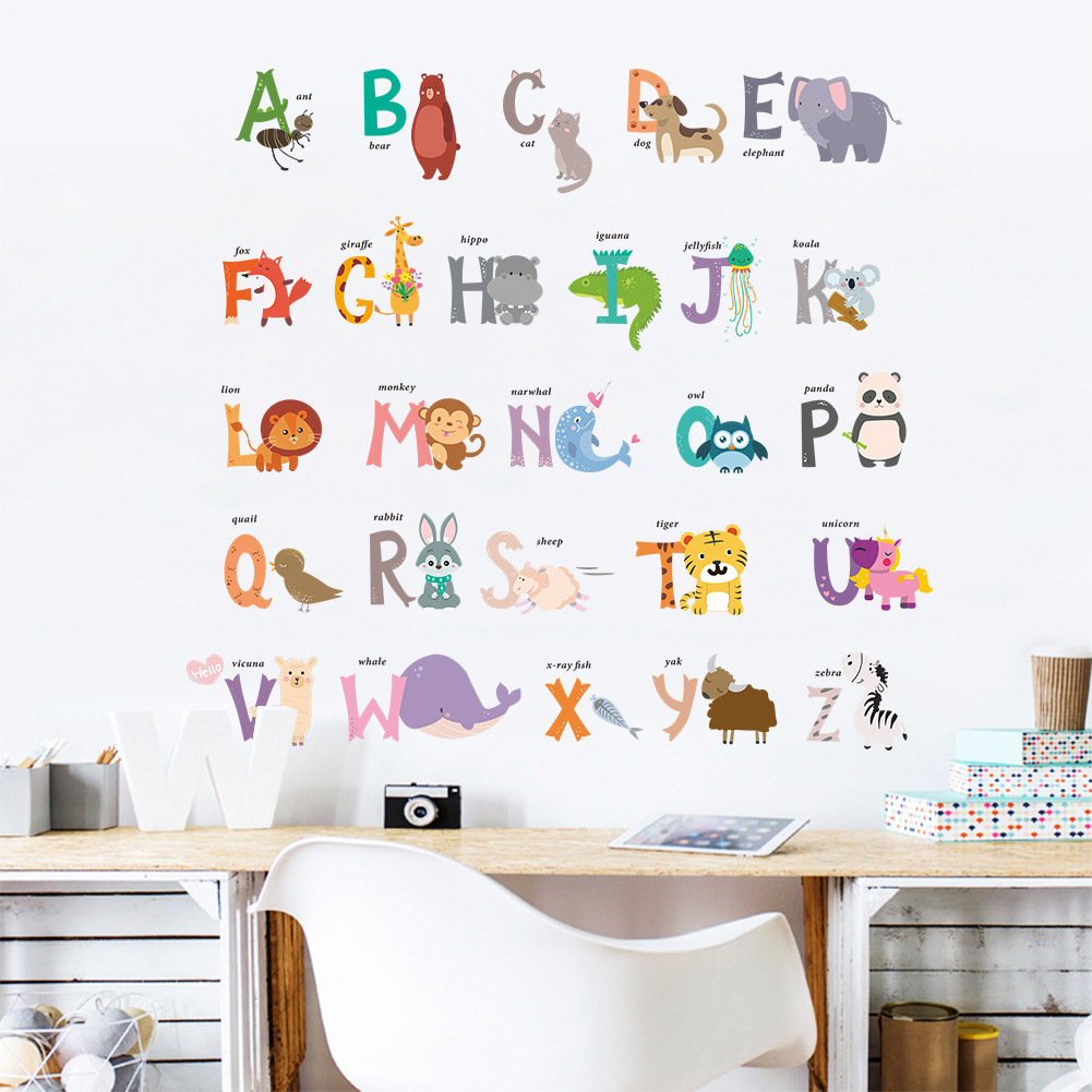 animal baby room removable alphabet kids nursery wall stickers decoration