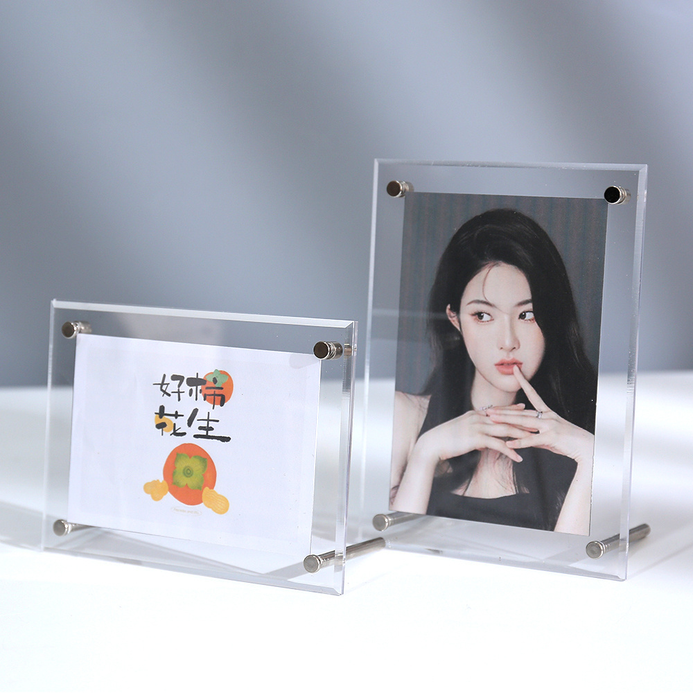 Custom Sized Acrylic Magnetic Photo Frame with Screw Foots Desktop A4 A5 Acrylic Certificate Picture Display Frame With Stand