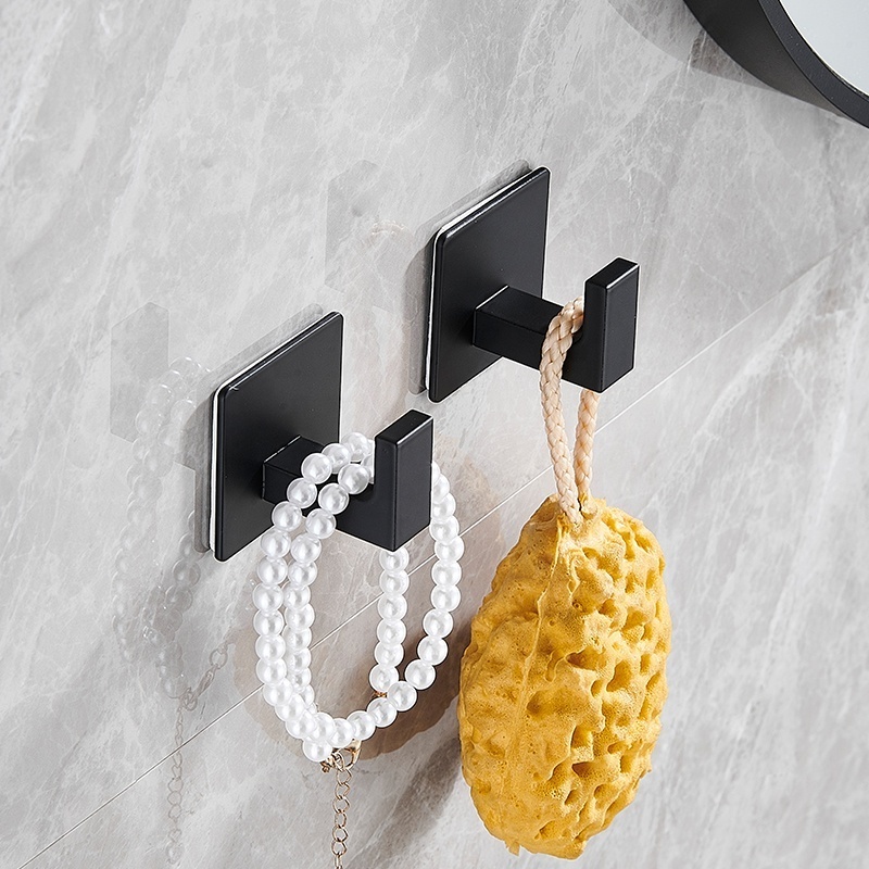 Self-Adhesive Bathroom Black Wall Mounted Towel Robe Hooks For Hanging Keys Clothes Hanger Coat Racks