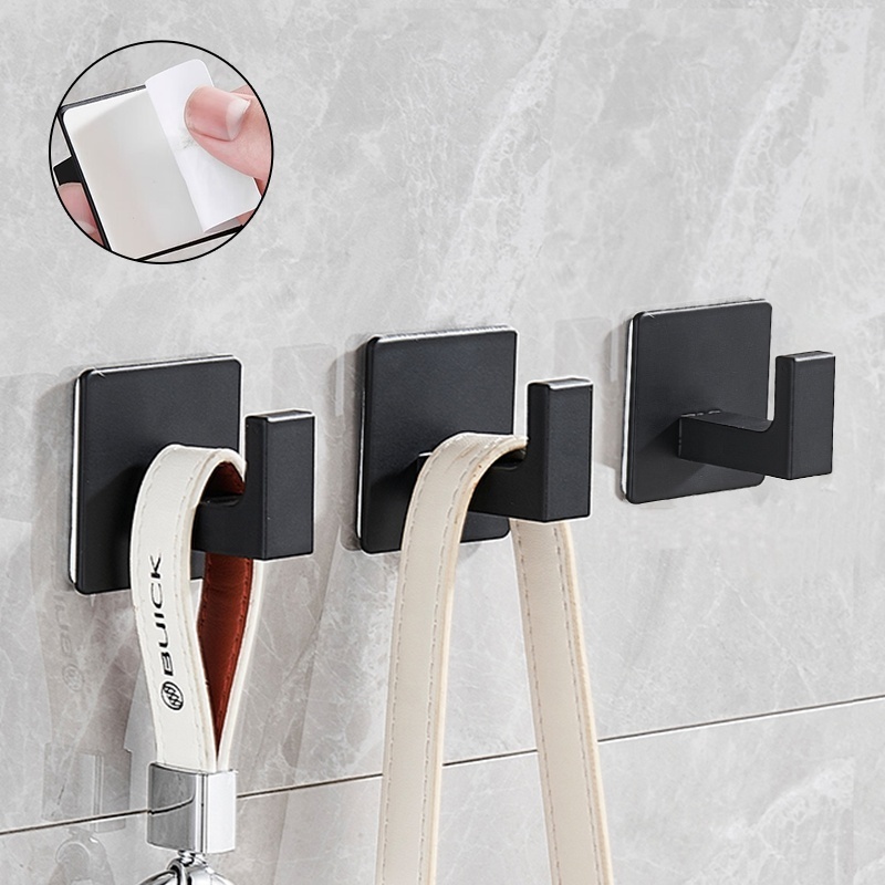 Self-Adhesive Bathroom Black Wall Mounted Towel Robe Hooks For Hanging Keys Clothes Hanger Coat Racks