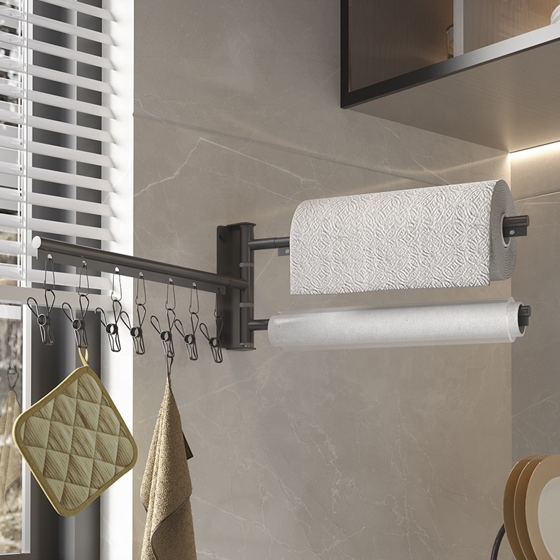 Gun Grey Wall Mounted Retractable Bracket Space Aluminum Sock Drying Towel Rack Folding White