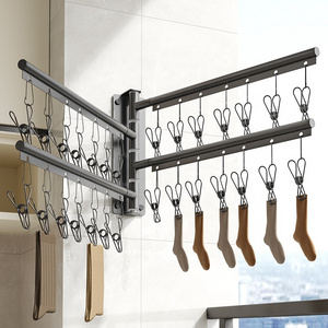 Gun Grey Wall Mounted Retractable Bracket Space Aluminum Sock Drying Towel Rack Folding White