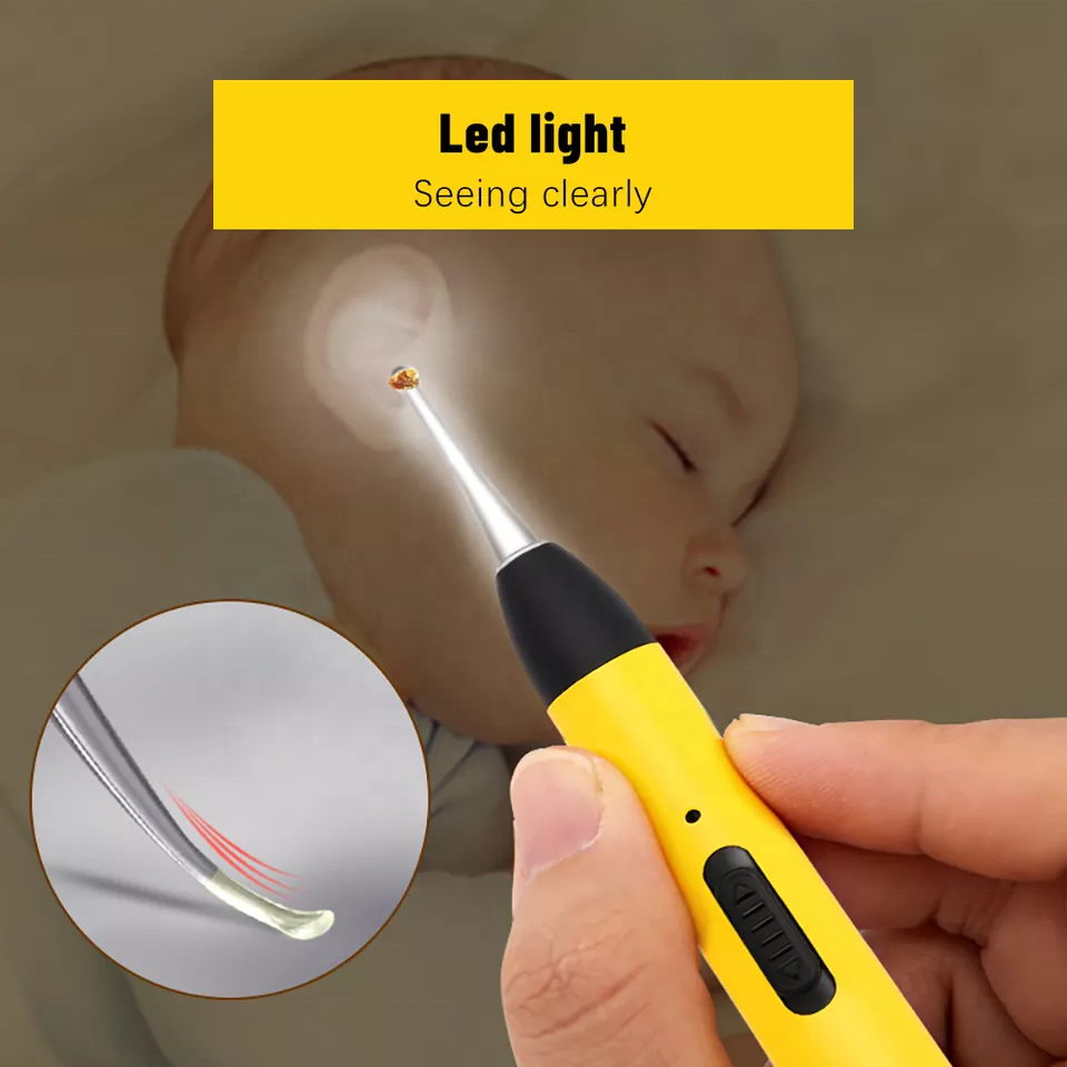 OEM/ODM Battery Powered Led Tonsil Stone Remover 4 Pieces Ear Spoons Kit With PU Storage Case For Baby Kids