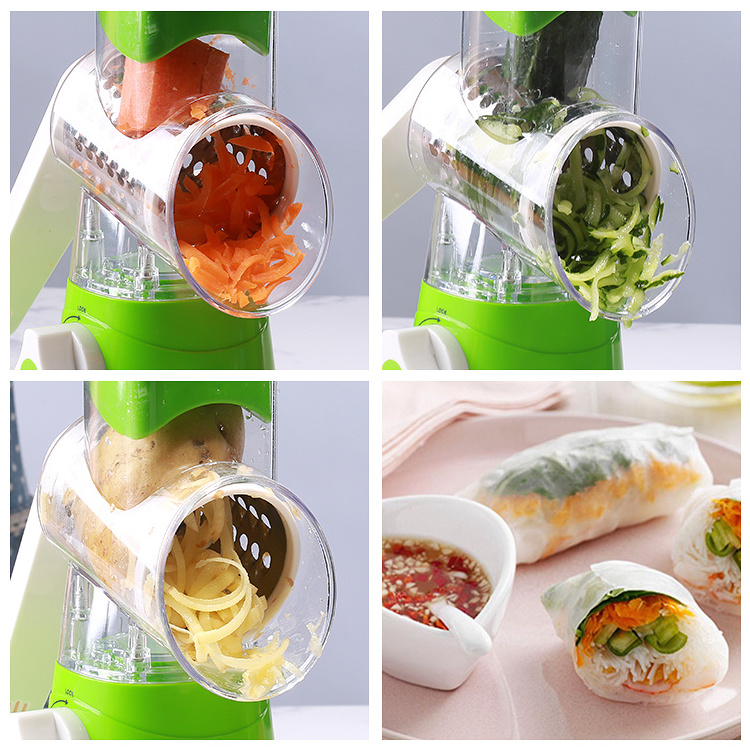 Wholesale Rotary Cheese Grater 3 Drum Blades Manual Vegetable Slicer Chopper Cheese Shredder Kitchen Vegetable Cheese Grater