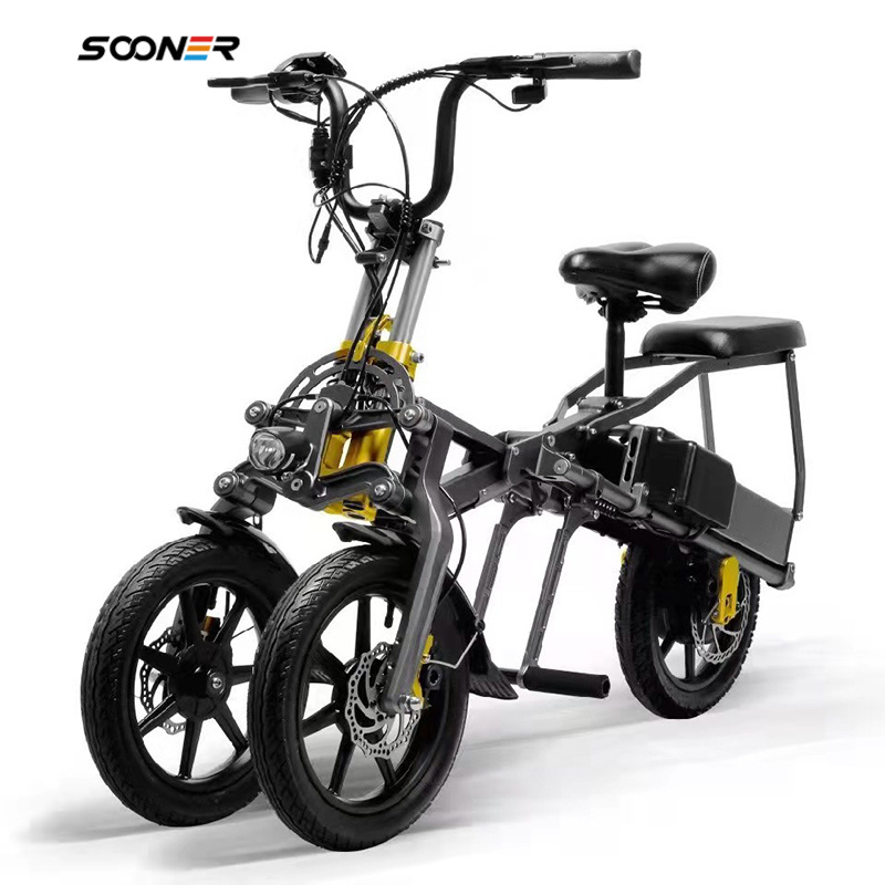 One second Folding 14 inches 350Watt foldable electric tricycle 48V 7.8ah 15.6ah 3 wheel folding adults escooter Bike