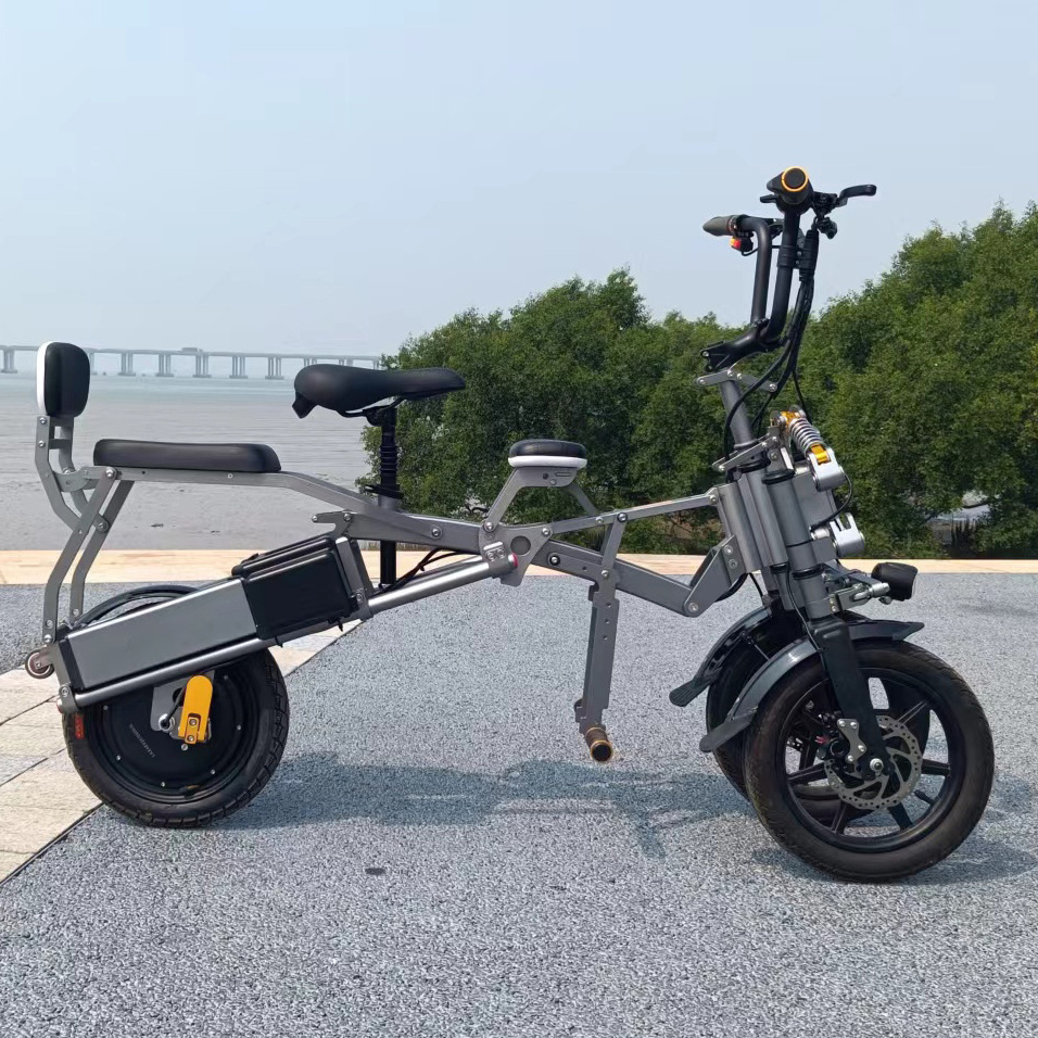 Upgraded 14'' electric tricycle 500W 48V dual battery folding bike 3 wheel scooters 2 seat tricycles