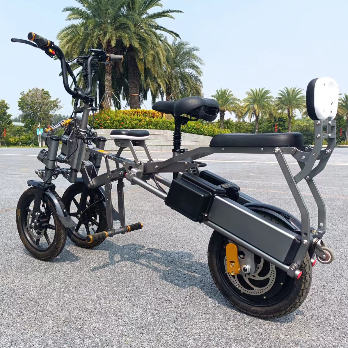 Upgraded 14'' electric tricycle 500W 48V dual battery folding bike 3 wheel scooters 2 seat tricycles