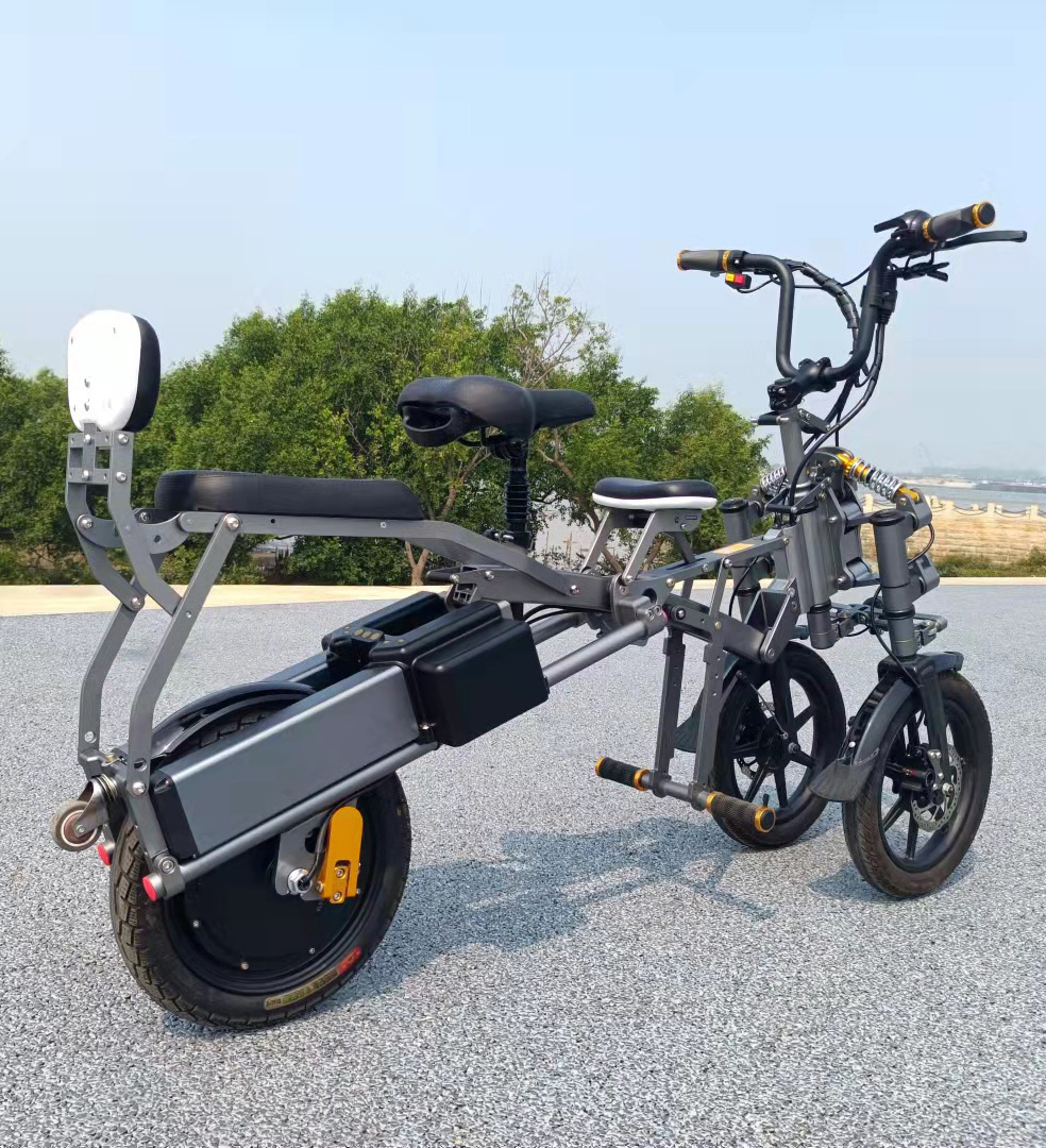 Upgraded 14'' electric tricycle 500W 48V dual battery folding bike 3 wheel scooters 2 seat tricycles