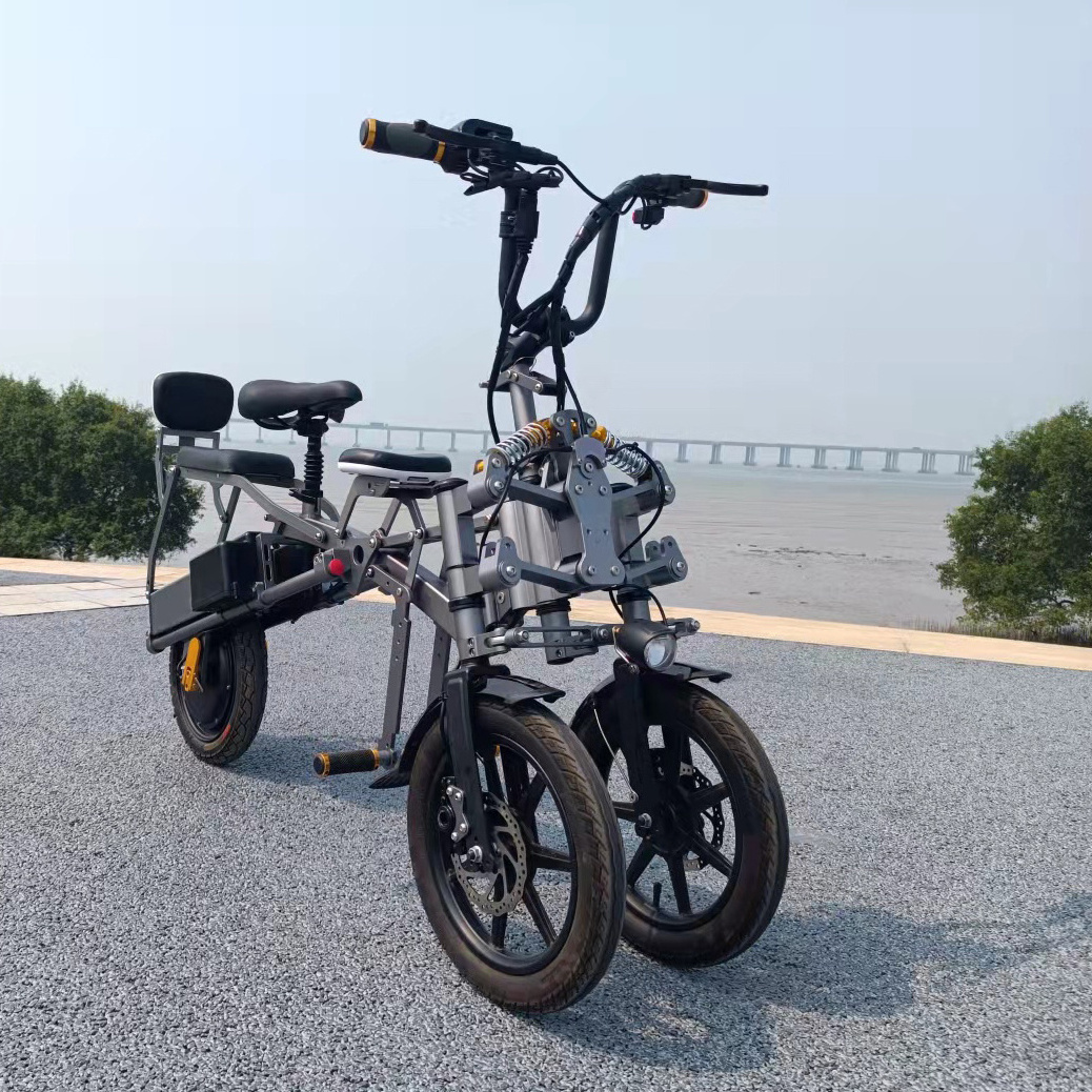 Upgraded 14'' electric tricycle 500W 48V dual battery folding bike 3 wheel scooters 2 seat tricycles