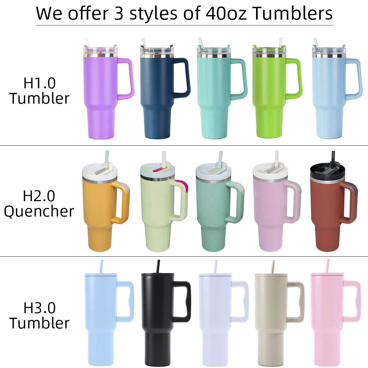 40oz Tumbler with Handle and Straw Lid 40 oz Tumblers With Straw BPA Free Simple Design Tumbler