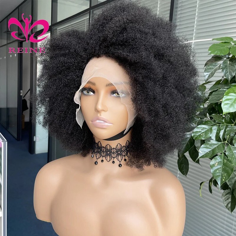 Afro Kinky Curly Lace Front Wig Natural Color Afro Bob Human Hair Natural Hairline 13X4 Glueless Short Human Hair Wigs