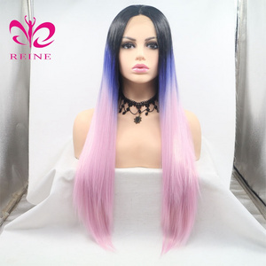 New design Straight and Curly lace frontal wig REINE  synthetic Three  ombre color wave hair lace front wig with baby hair