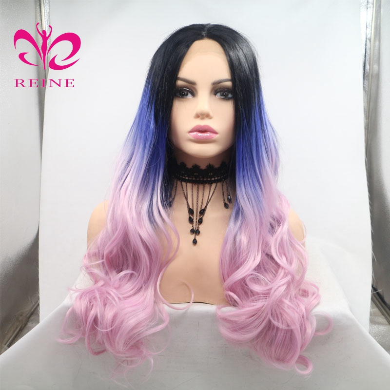 New design Straight and Curly lace frontal wig REINE  synthetic Three  ombre color wave hair lace front wig with baby hair