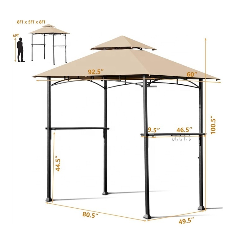 8' x 5' 2-Tier Canopy Top Grill Gazebo Outdoor Patio Barbecue Gazebo Shelter with Sturdy Steel Frame