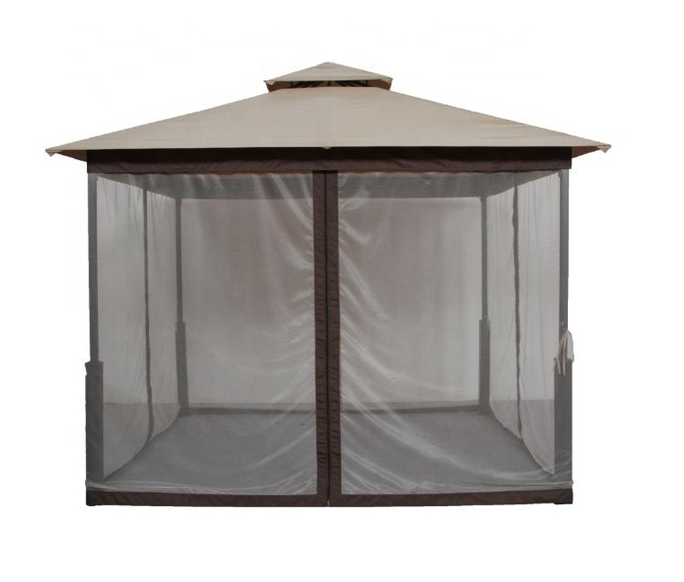 10' x 10' Outdoor  Gazebo with Zipped Curtain Sidewalls,2-Tier Steel Frame Gazebo for Patio