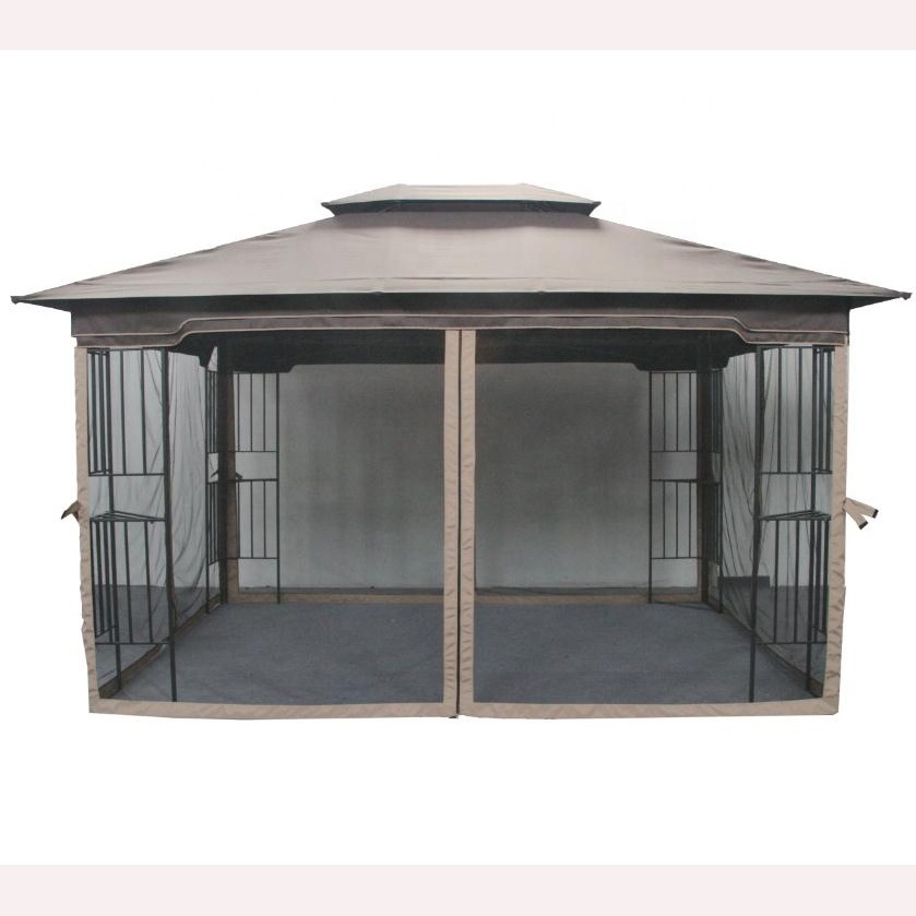 10' x 12'  Steel Fabric Outdoor  Gazebo with  Mosquito Curtains ,2-Tier  Gazebo for Patio