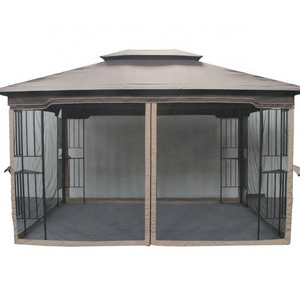 10' x 12'  Steel Fabric Outdoor  Gazebo with  Mosquito Curtains ,2-Tier  Gazebo for Patio