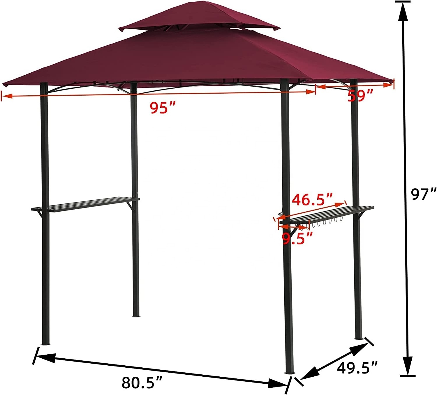 8 x 5 Ft  Double Tier Gentle Top Canopy and Steel Frame Outdoor Grill Gazebo with Hook and Bar Rejoinder